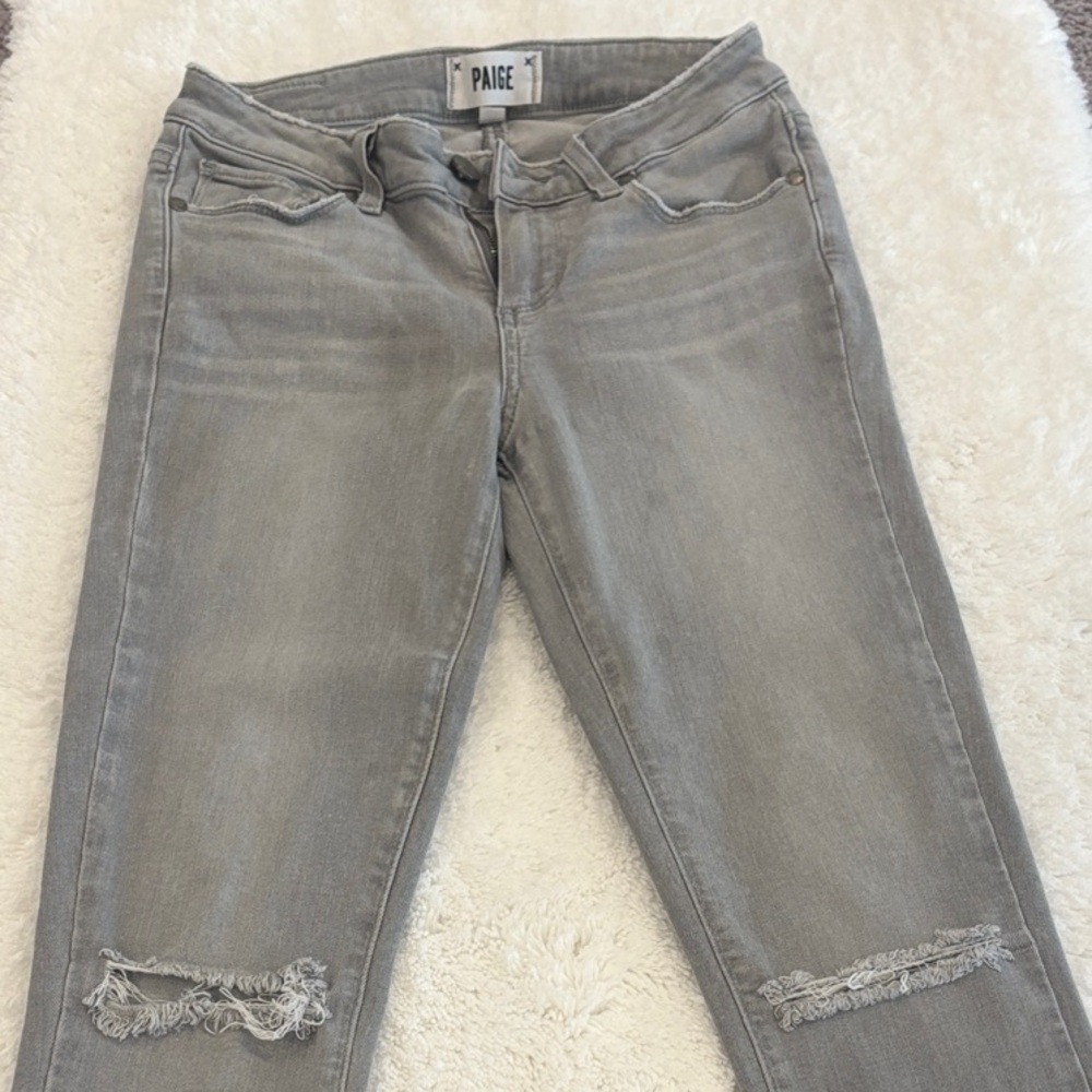 PAIGE Gray Skinny Jeans with Distressed Knees